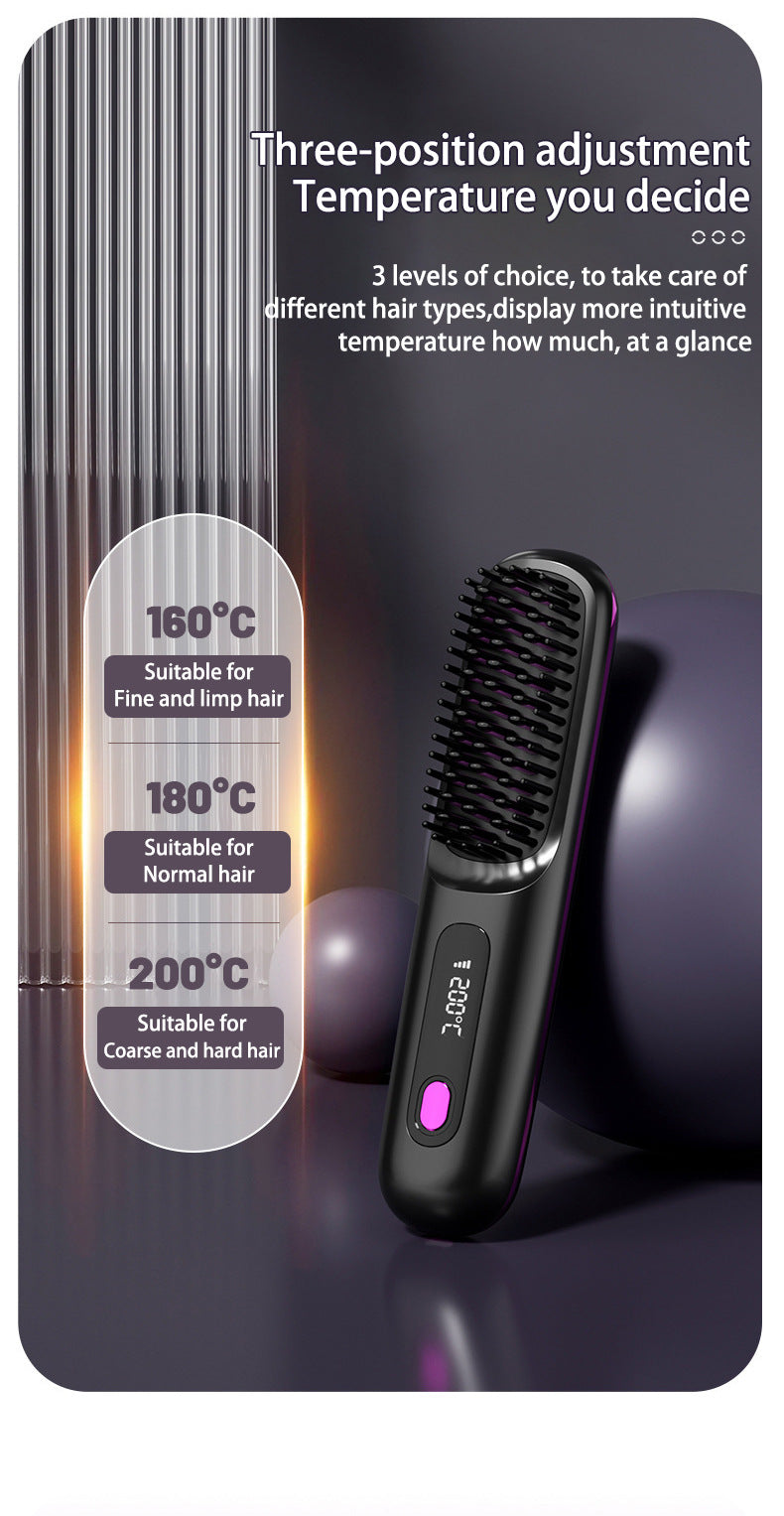 2 In 1 Straight Hair Comb Wireless Hair Straightener Brush Hair Fast Heating