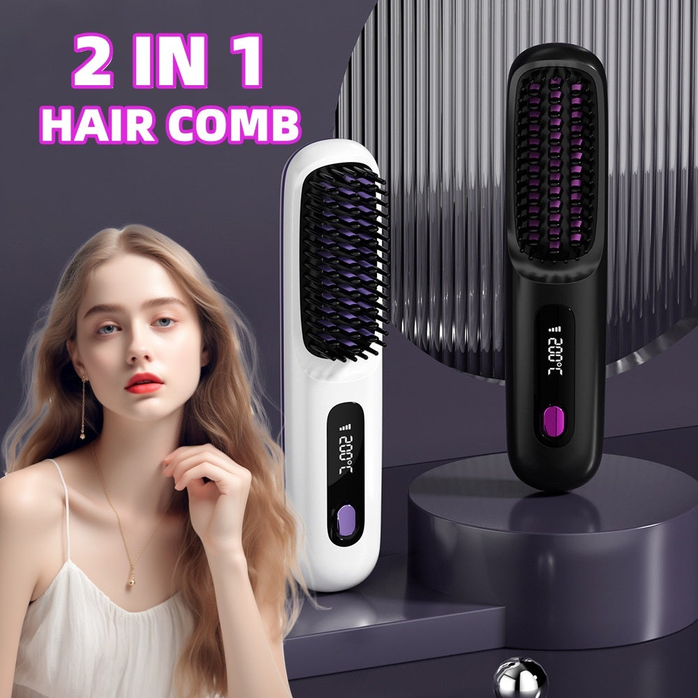 2 In 1 Straight Hair Comb Wireless Hair Straightener Brush Hair Fast Heating